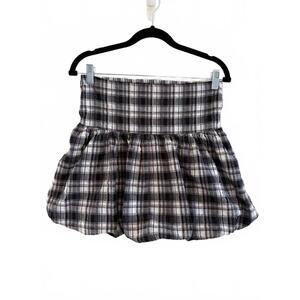 Japna Bubble Plaid Skirt Women's M Smocked Waist Mini